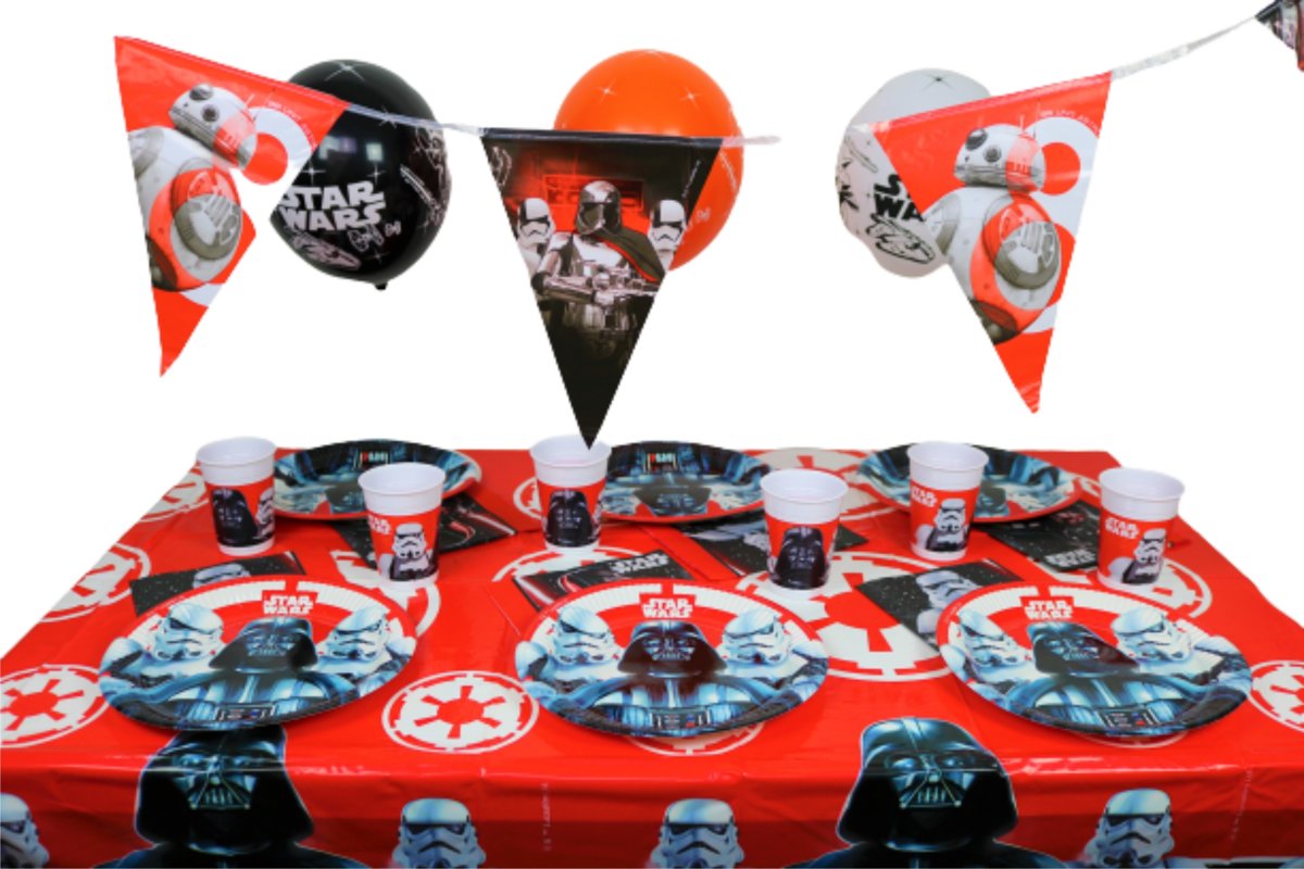 Star Wars Feestartikelen | Star Wars decoratie | Pakket voor 12 kinderen | kinderfeestje Star Wars | Kant en klaar pakket | Feestartikelen en versiering